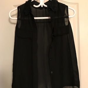 Black sheer button-up blouse